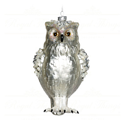 Игрушка Сова,стекло серебро, 18,5 см