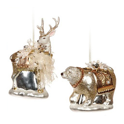 Игрушка Олень/медведь, Стекло, крем/зол., 14,5 см (в ассортименте)