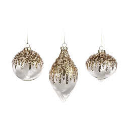 Украшение елочное золото с бусинами, 8 см (в ассортименте)