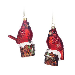 Игрушка Птицы красные на пне, 12 см (в ассортименте)