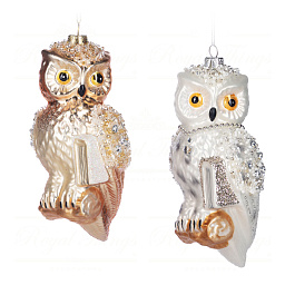 Игрушка Совы на ветке, стекло, 13 см (в ассортименте)