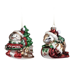Игрушка Звери рождественские, стекло, 10 см (в ассортименте)