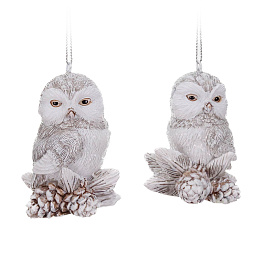 Игрушка Сова на шишке,белая, 7,5 см (в ассортименте)