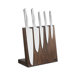 Набор ножей Магороку Шосо на магнитной подставке, 5 шт, коричневый дуб