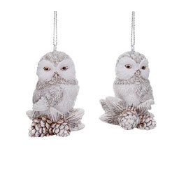Игрушка Сова на шишке,белая 7,5 см