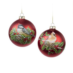 Игрушка Шар с птицей,красный 10 см (в ассортименте)