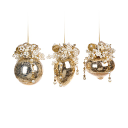 Шар стеклянный ,перламутровый,с жемчужинами, 9 см (в ассортименте)