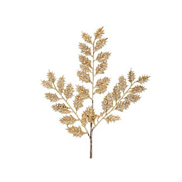 Ветка металическая из листьев падуба,перламутровый стебель,золото/белый 62 см