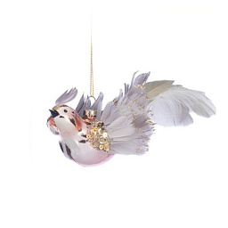 Игрушка Птица с паетками,роз\бел, 18 см